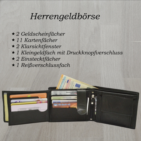 Büffelledergeldbörse Herrenbrieftasche Volllederausstattung mit Doppelnaht